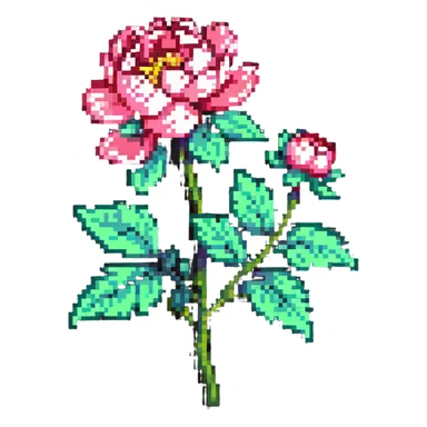 peony flower in pixel art style sticker
