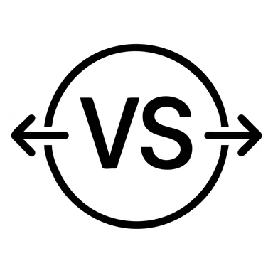 'VS' in a circle with arrows pointing left and right, clean minimal icon showing comparison between two options sticker