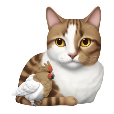 Brown tabby cat and white cockatoo napping together. sticker