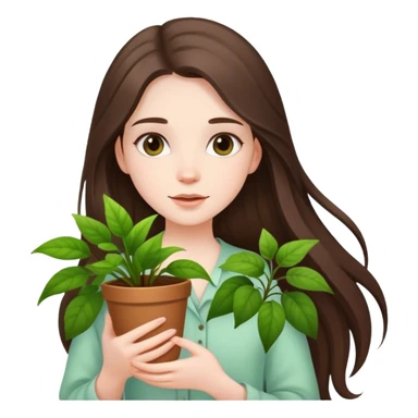 beautiful pale brunette girl with long hair holding plants  sticker