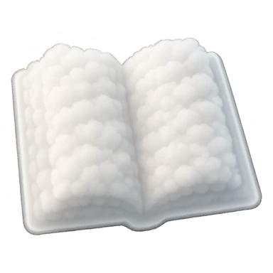 Transform the book in the image into a book made entirely of small, very bright white fluffy convex clouds, in matte glass style. sticker