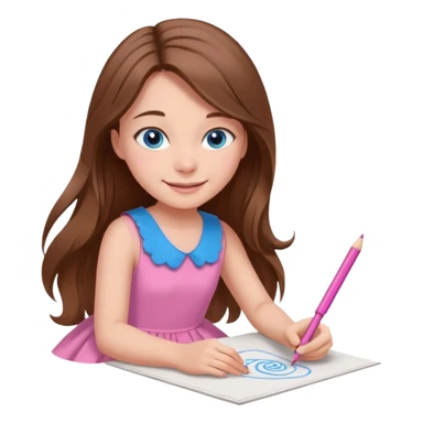 a girl who is getting on the ground and drawing cute herself on a paper  sticker