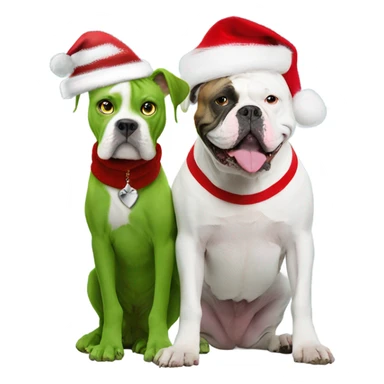 The grinch taking Christmas photo with a white American bulldog sticker