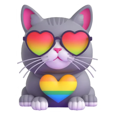 Cat wearing rainbow heart-shaped sunglasses sticker