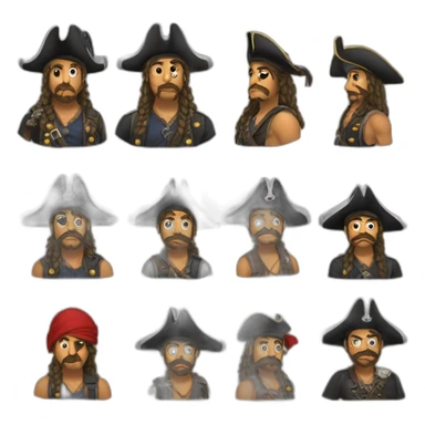 pirata, sin barba, con parche en el ojo, gorro de pirata, y un loro en el hombro sticker