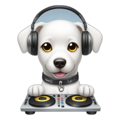 White dog with a headphone playing dj mixer  sticker