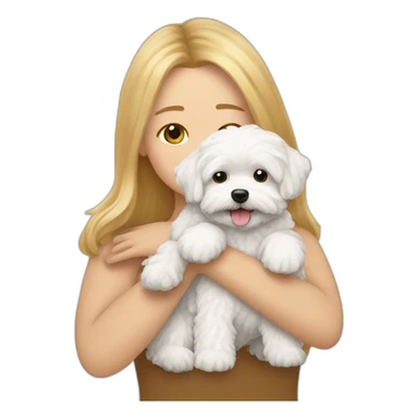 a long haired woman hugging white maltipoo sticker