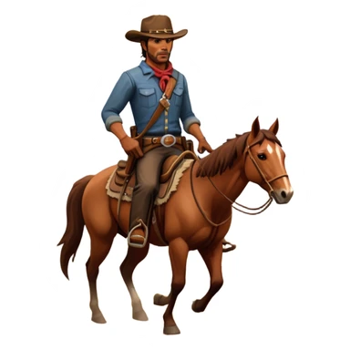 An icon representing an adventure game, inspired by Red Dead Redemption II. The design features a rugged cowboy riding a horse through a vast, open landscape with mountains, deserts, and wild animals. The atmosphere conveys exploration, action, and the thrill of the journey. Transparent background sticker