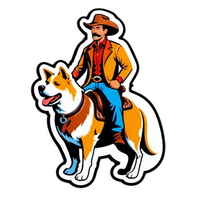 Cowboy riding a dog sticker