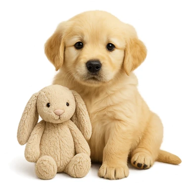 cute golden retriever puppy jellycat bunny plushie sticker