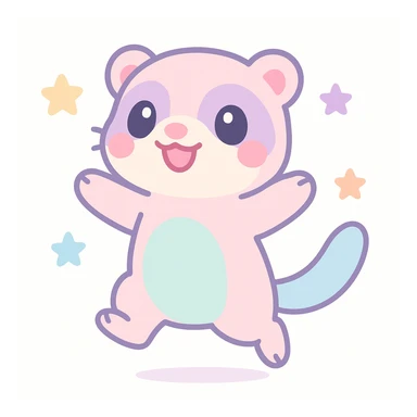 kawaii cartoon baby ferret, jumping with joy, big smile, pastel colors, simple background sticker
