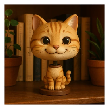 a smiling cat bobblehead with a big head and tiny body sticker