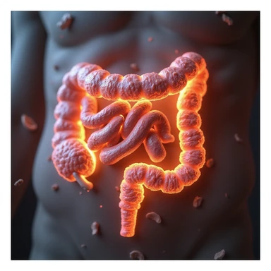 hyperrealistic altered intestinal microbiota caused by sugars with evident inflammation, 4K, transparent background sticker