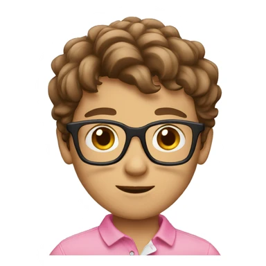 brown hair boy with small glasses and pink polo sticker