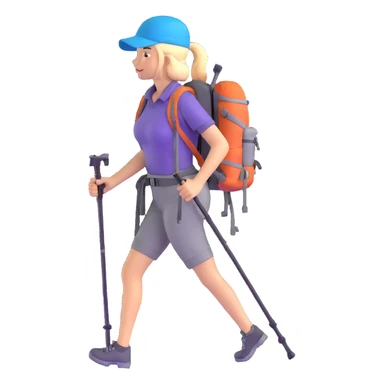 female hiker with backpack and hiking poles sticker