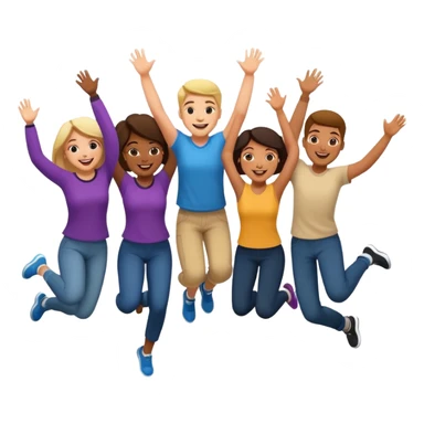 diverse group of adult students, some jumping and smiling, happy, classroom background sticker