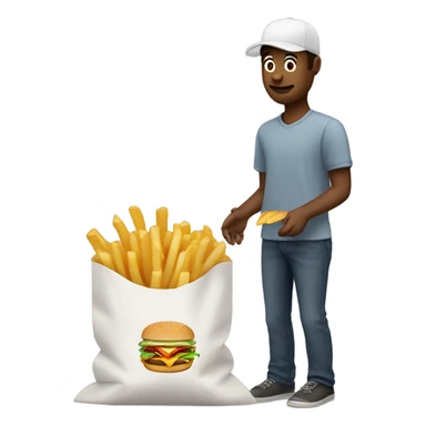 Man putting fries into a fast food bag sticker