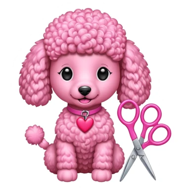 poodle color rosada con corazoces y tijera sticker