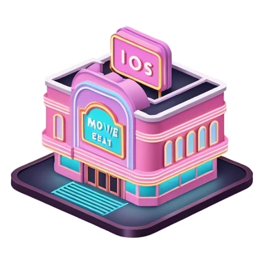 Pastel neon movie theater isometric sticker