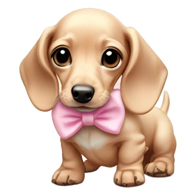 Cream miniature dachshund puppy with baby pink bows on its ears sticker