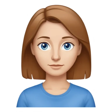 make a emoji of a woman with light-brown hair, grey-blue eyes, a small nose, a brown t-shirt and she's 42 years old sticker