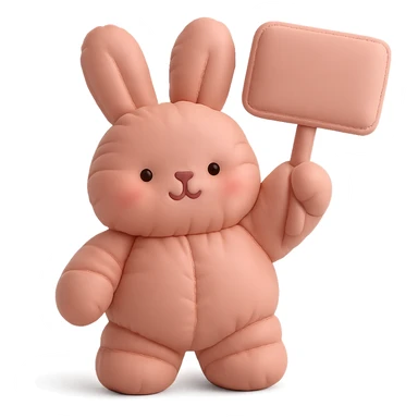 rosy bunny holding signboard high, cushion style sticker