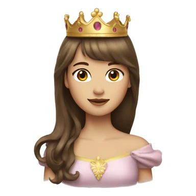 girl with long brown hair and bangs with a crown sticker