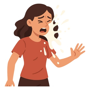 flat toon style girl being hit with a splash of milk sticker