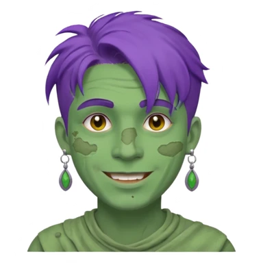 purple haired man with full full face dirty messy green clay mask and earrings happy  sticker