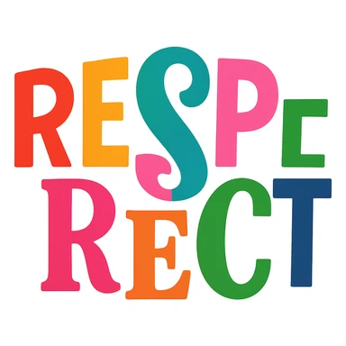 colorful modern text image with the word 'respect' in the center, varied colorful fonts, no emoji or face sticker