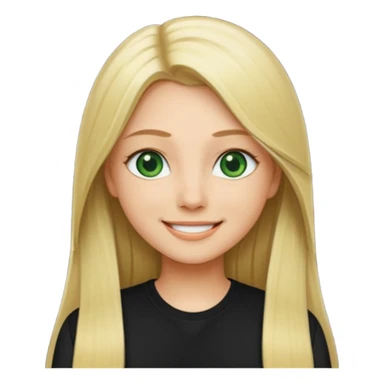 Long straight blonde hair with green eyes and black shirt smiling sticker