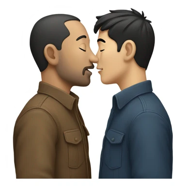 Two men kissing each other , one white with dark hair one Chinese,  sticker