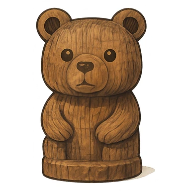 small wooden bear totem in ghibli style sticker