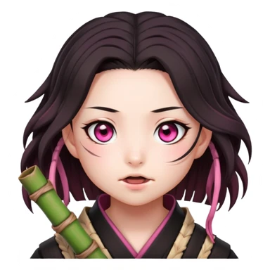 cute Nezuko from Demon Slayer with bamboo muzzle in her mouth and pink eyes sticker