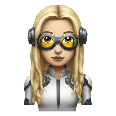 Brown long hair with blonde steaks female cyborg head, fair skin, space age goggles and circuits sticker
