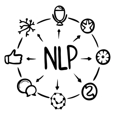 Hand-sketched NLP concept with language tokens and parsing sticker