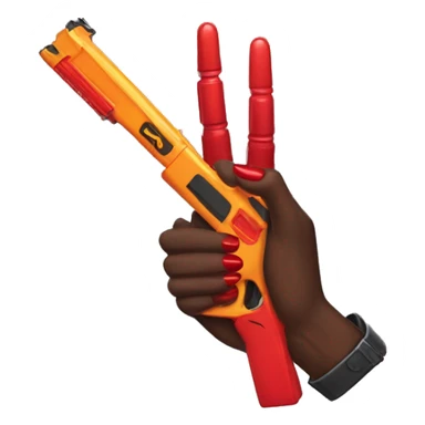 brown hand with red nails holding scary dark nerf gun sticker