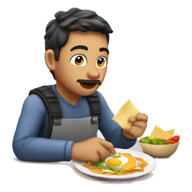 Delfín estudiante de bachillerato comiendo chilaquiles en un puesto de comida callejera mexicana sticker