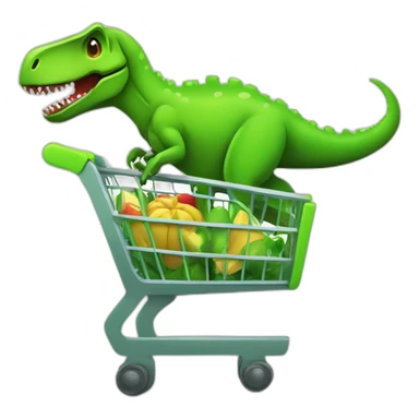 green t-rex with a green alien in a shopping cart in the style of iphone  sticker