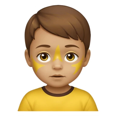 brown hair baby with yellow face paint and yellow shirt sticker