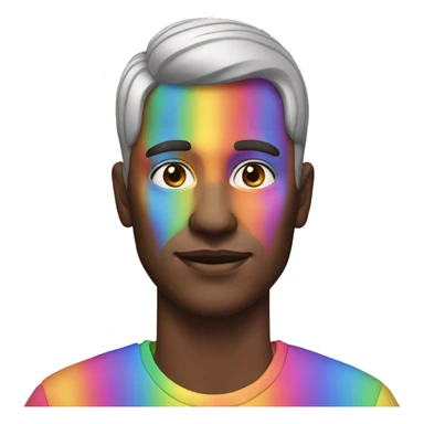 Man with a rainbow shirt and makeup sticker