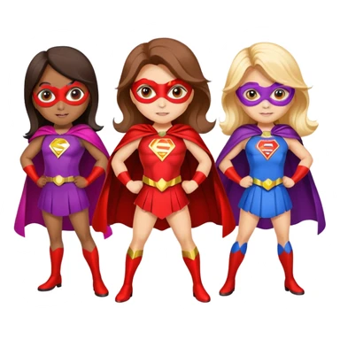 three superhero girls with capes and masks in different colors sticker