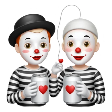 2 mimes talking with a can on a string between them sticker