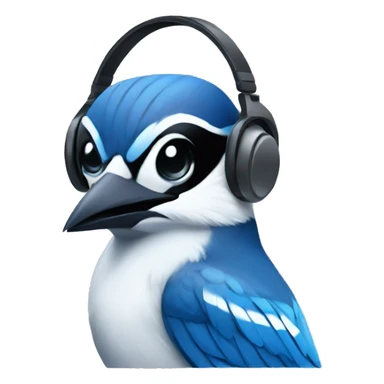blue jay listening to music on headphones sticker