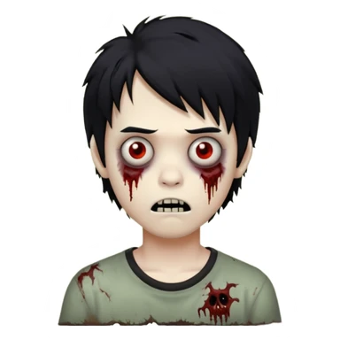 Boy, zombie, black hair, medium long, emo, shaggy, dark, spooky, creepy expression  sticker