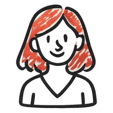 woman with red hair, hand-drawn black outline style sticker