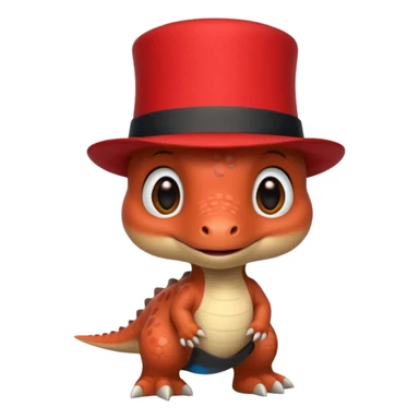 A very cute and adorable anthropomorphic baby dinosaur with a red top hat sticker