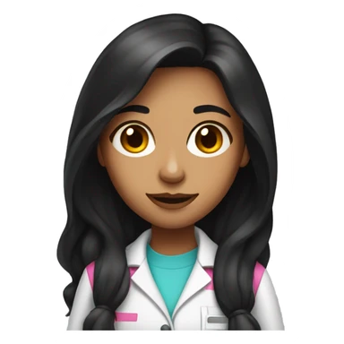 Young beautiful female scientist with long black hair and medium skin tone with pink accents sticker