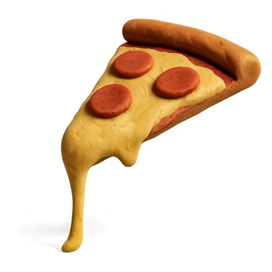 pizza slice with extra cheese stretching from the tip in claymation style sticker