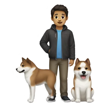Boy with dark brown hair with an Akita dog  sticker